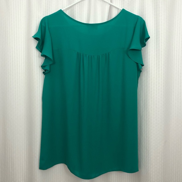 LOFT Kelly Green Ruffle Sleeve Blouse - Picture 2 of 6